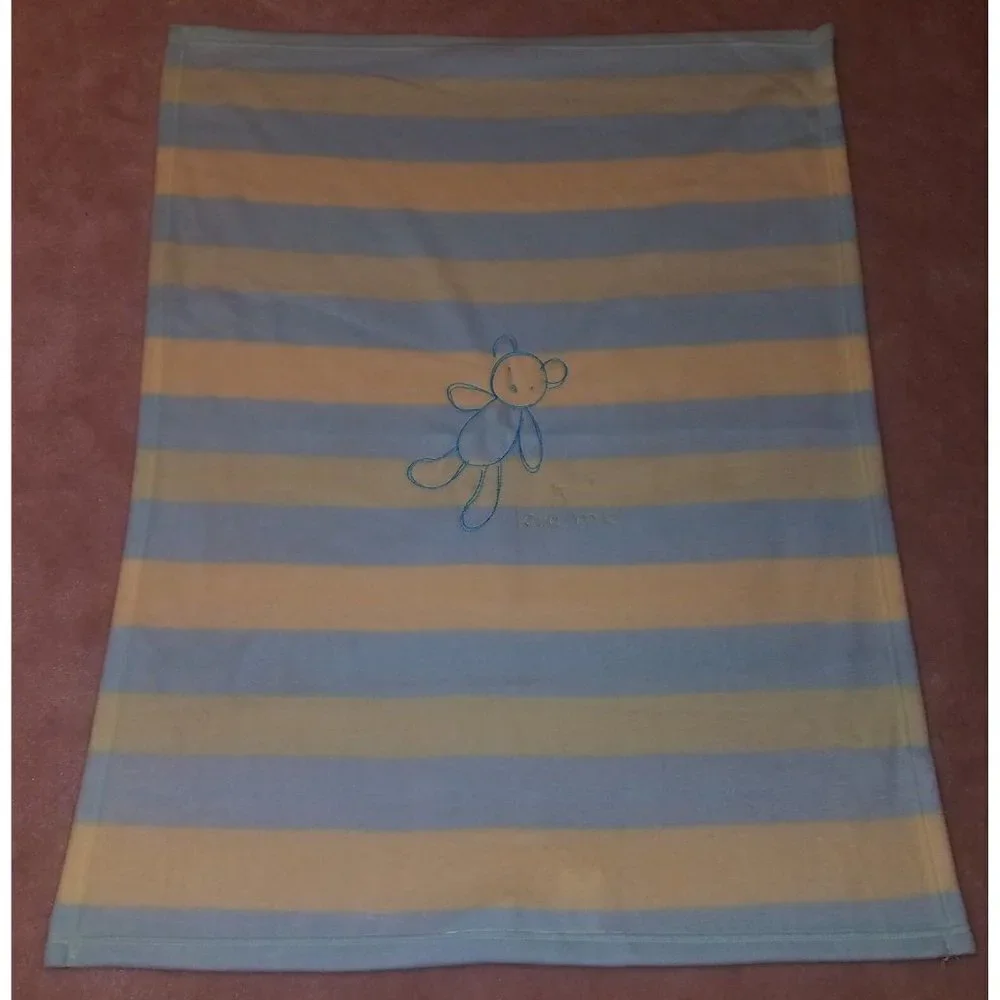 Carter's Love Me Bear Fleece Baby Security Blanket Lovey Blue Yellow Stripes